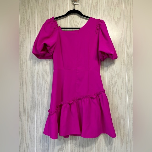 TCEC MAGENTA ASYMMETRICAL PUFF SLEEVE DRESS SIZE S NWT - Picture 7 of 9